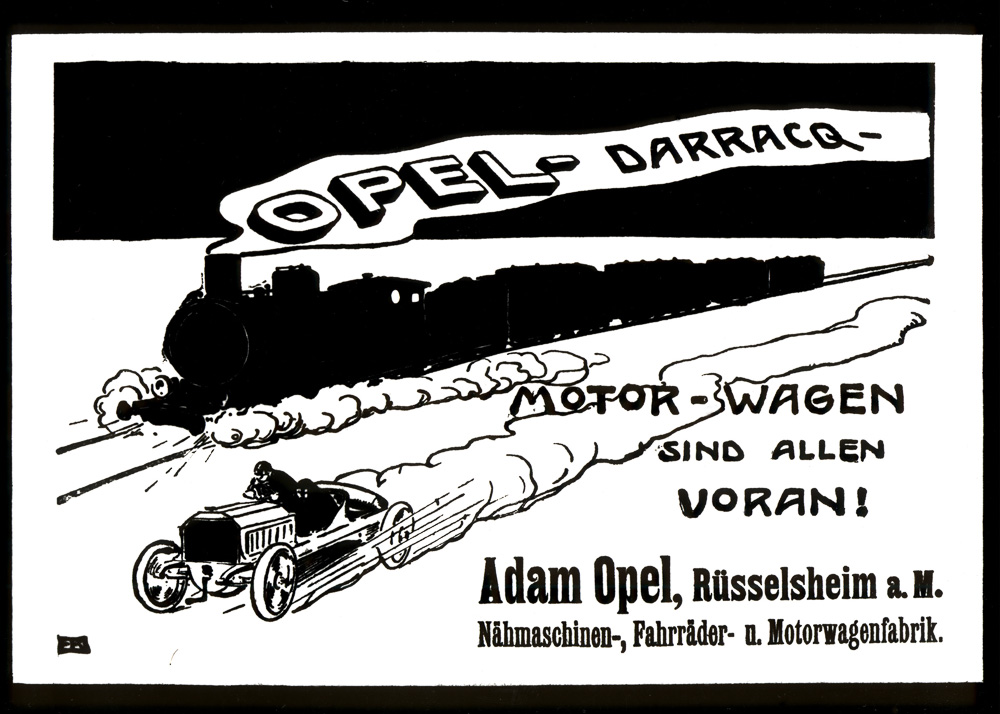 Забавная рекламка из нулевых годов 20 века. «Opel Darracq быстрее поезда!»