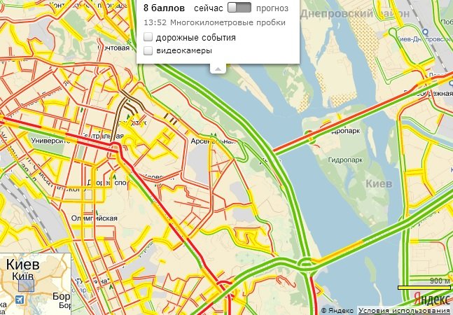В Киеве 8-балльные пробки, Надднепрянское шоссе перекрывает ГАИ
